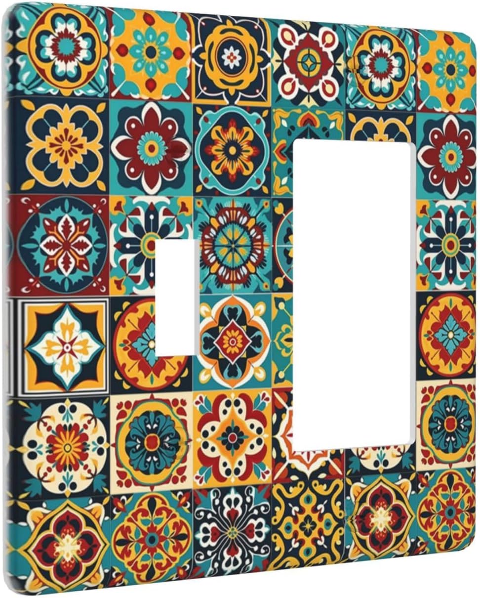 Outlet Covers Mexican Talavera Colorful Mosaic Tiles 1 Toggle 1 Rocker Combination Decorative Wall Plate Electrical Switch Plates Light Switch Cover Plate For Bathroom Kitchen Decor