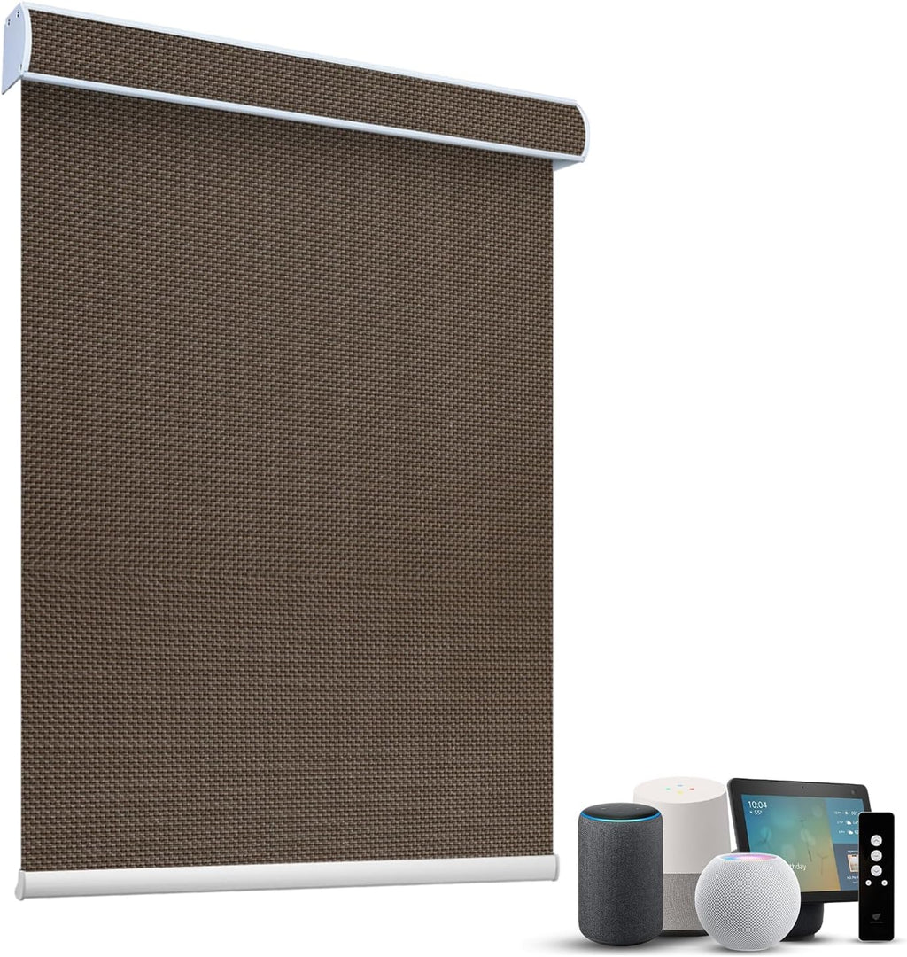 SmartWings Motorized Roller Shades 5% Openness Without Privacy Custom Size, Rechargeable Battery, Works with Matter/Apple HomeKit, Alexa, Thread/Zigbee, Remote Optional, 5% Openness Chocolate