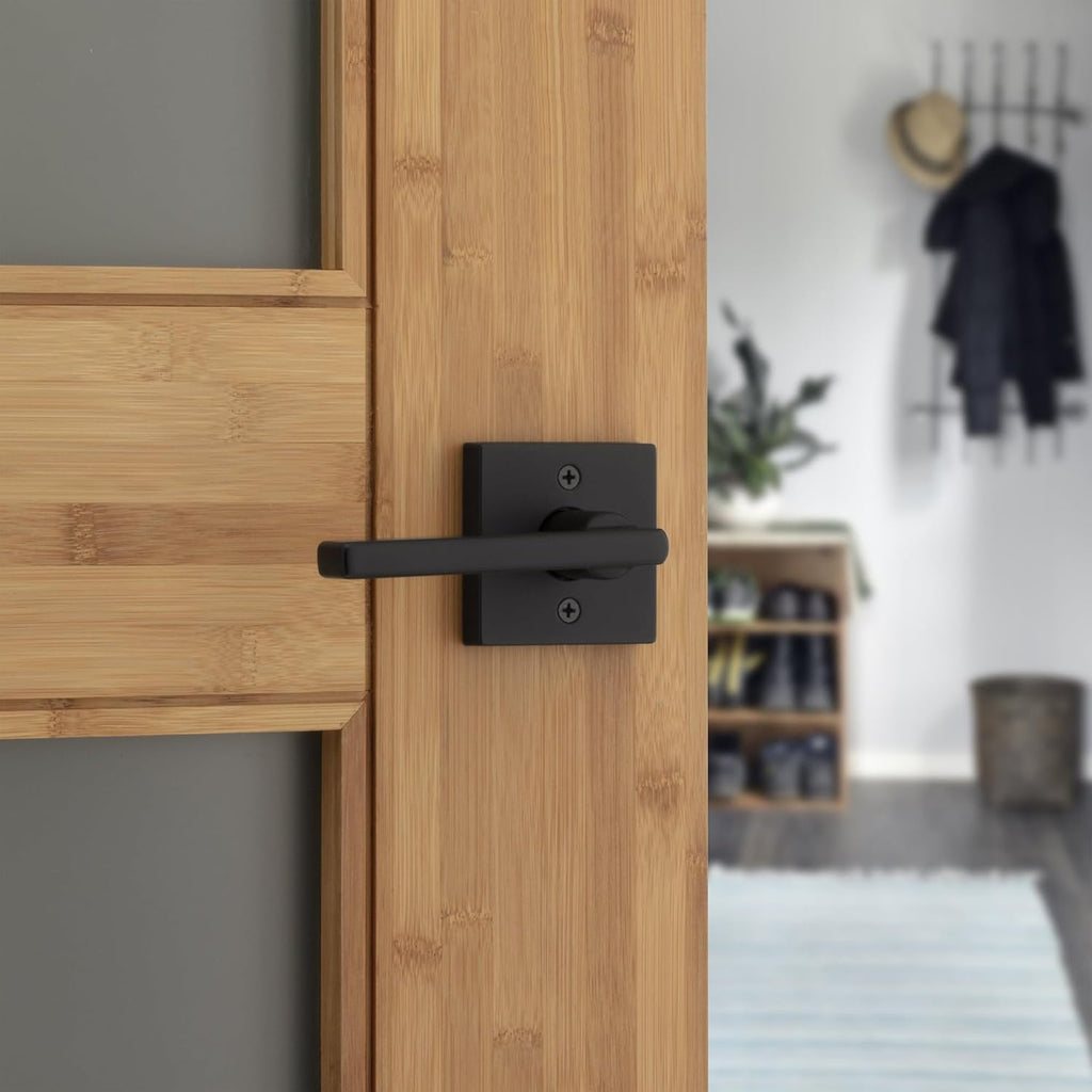 Kwikset Halifax Interior Passage Door Handle, Lever for Closet and Hallway Doors, Reversible Non-Locking Handle Lever, Matte Black, with Microban Protection, 4 Pack
