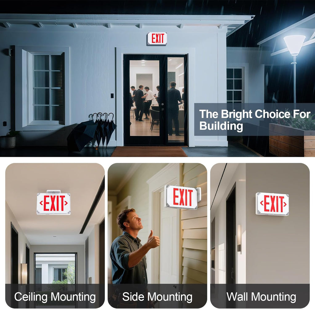 Wet Location Exit Sign,Exterior Weatherproof LED Exit Light with Battery Backup,Switchable Red/Green Colors,Double Sided Emergency exit sign,Outdoor Waterproof Hardwired Emergency Exit Light,120V/277VAC,UL Listed(1 Pack)
