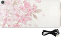 Large Heated Mouse Pad,Leather Desk Mat,31.5"x13",Hand Warmer Pads for Desk,Sakura（Pink White）