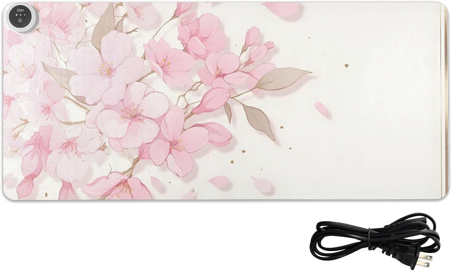 Large Heated Mouse Pad,Leather Desk Mat,31.5"x13",Hand Warmer Pads for Desk,Sakura（Pink White）