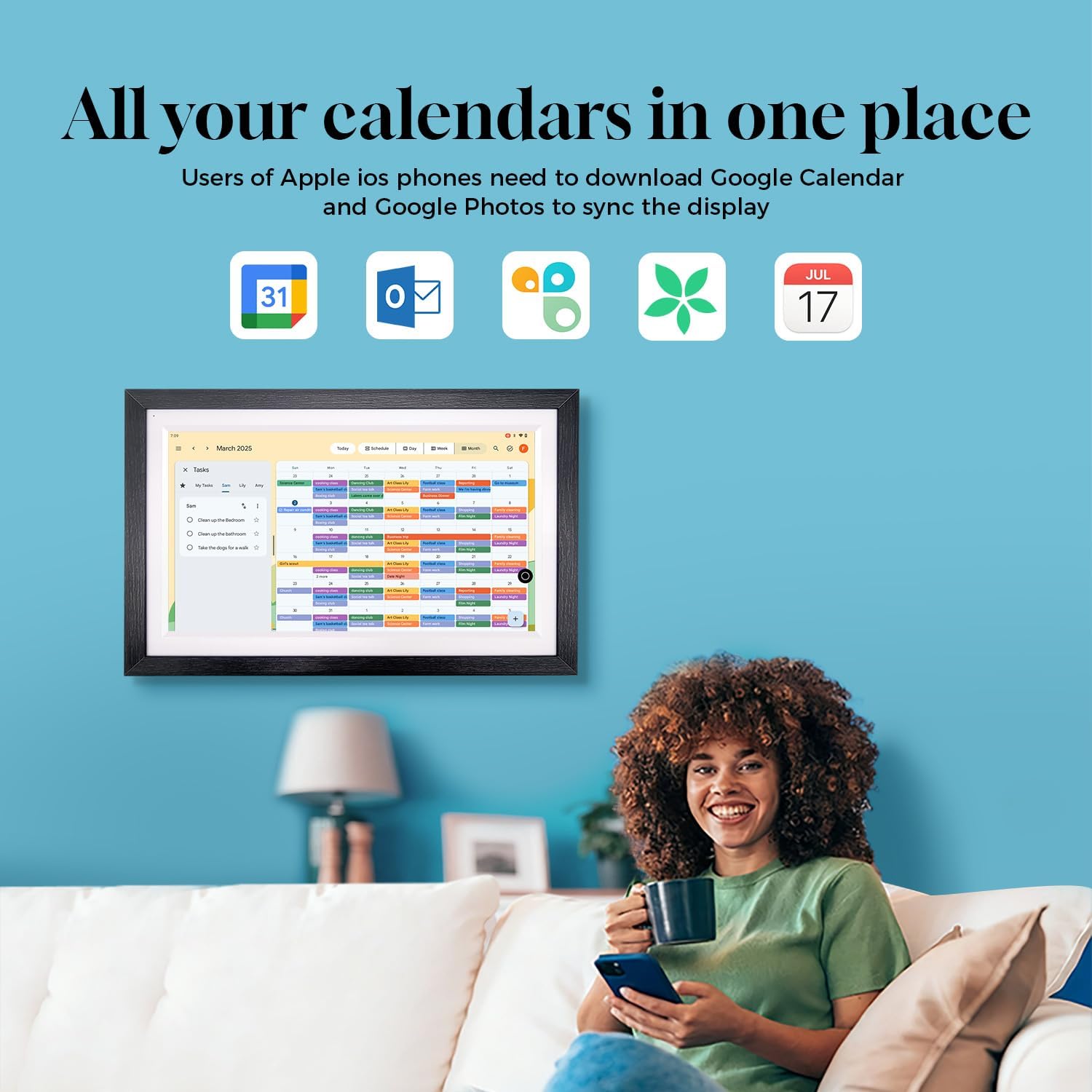 15.6" All-in-one Smart Display|Digital Google Calendar No Subscription|Picture Frame with Anti-Glare Touchscreen|Built-in Li-Battery|Wall-Mount or Desktop|Google Home Hub,App Store (15.6" Walnut Wood)