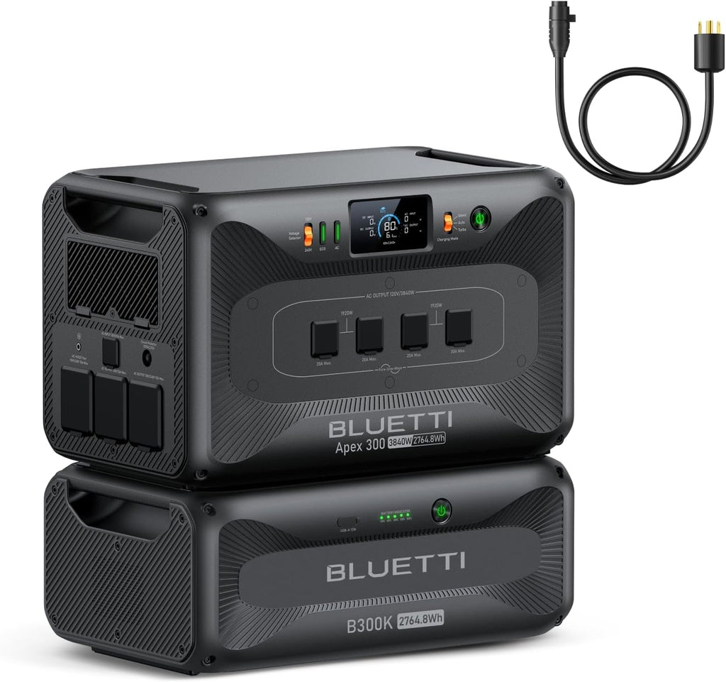 BLUETTI Apex 300 Solar Generator & B300K (2025 New) with TT-30 30A Cable, 5529.6Wh LFP Battery Backup Power Station with 6 3840W AC Outlets (7680W Surge), 2H Fast Charge, Generator Support