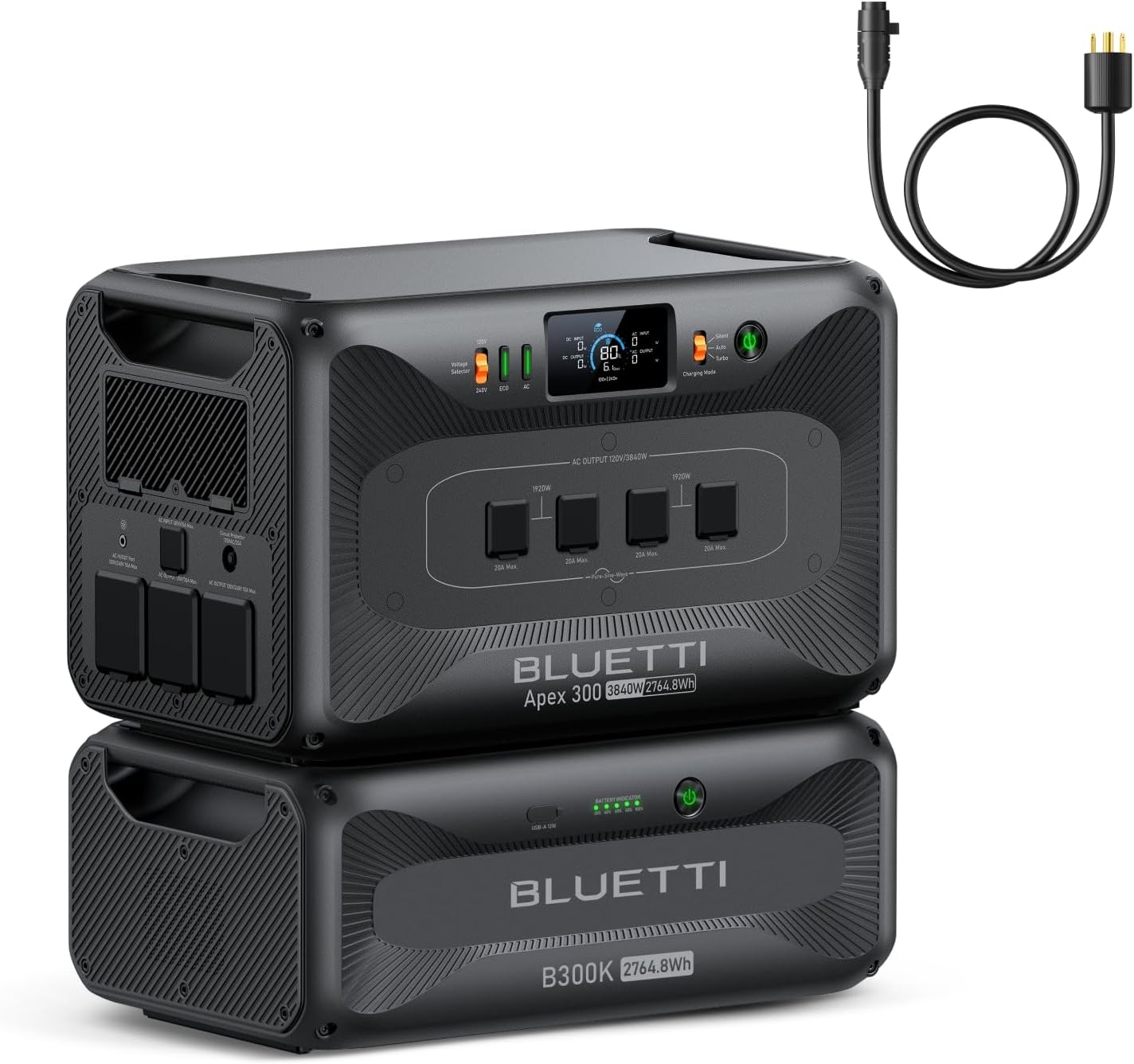 BLUETTI Apex 300 Solar Generator & B300K (2025 New) with TT-30 30A Cable, 5529.6Wh LFP Battery Backup Power Station with 6 3840W AC Outlets (7680W Surge), 2H Fast Charge, Generator Support