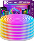 50Ft Neon Rope Lights,Flexible Led Rope Lights Control with App/Remote,Multiple Modes Rope Lights,IP65 Outdoor RGB Led Neons Lights,Music Sync Gaming Led Neon Light Strip for Bedroom Decor (50FT)