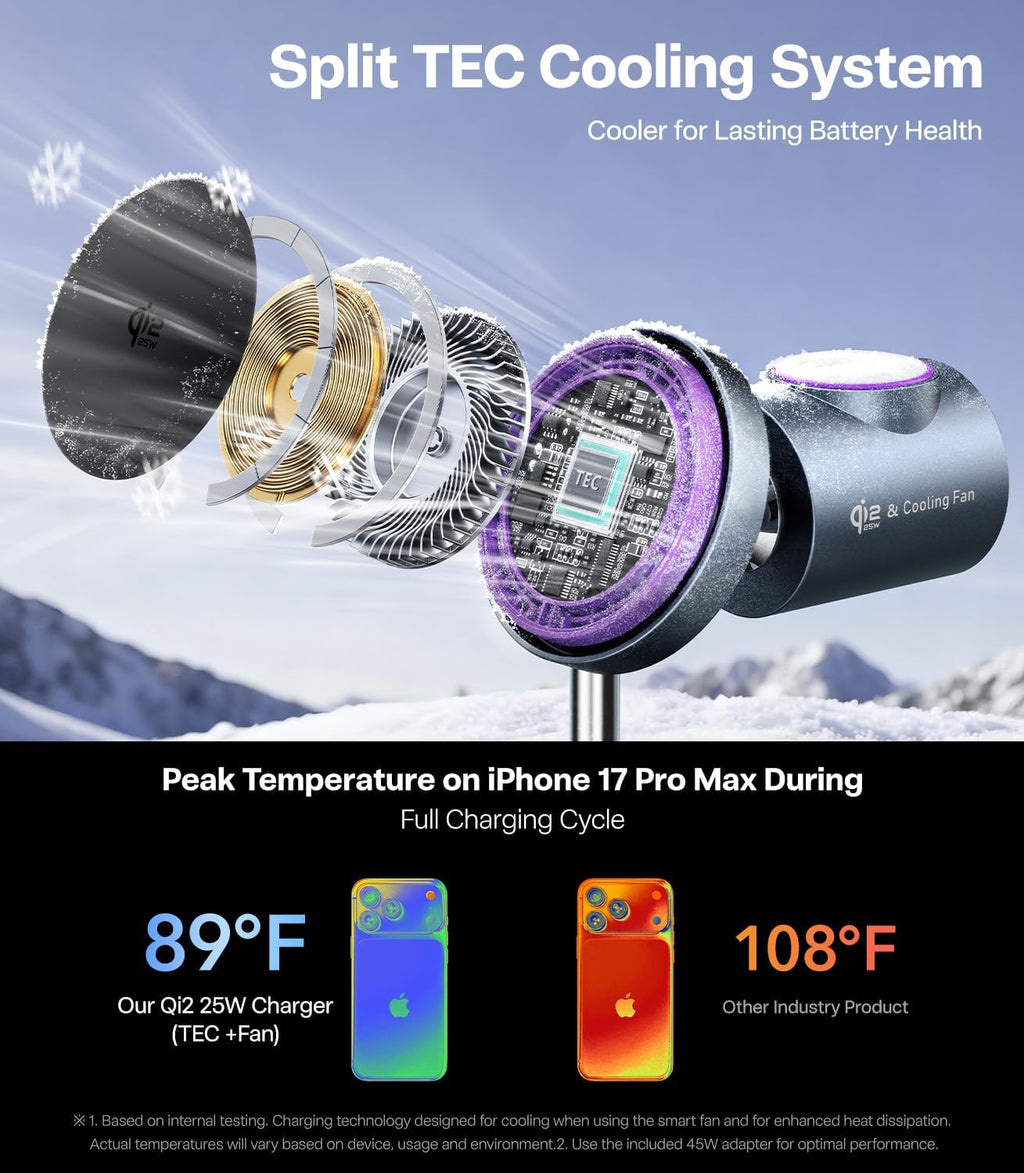 Qi2.2 Certified 25W Fast Charging Station with Cooling Fan, 3 in 1 Wireless Charger Design for MagSafe Charger for iPhone 17/16(iOS 26)/Pixel 10, Charging Stand with 45W Adapter for iWatch & AirPods