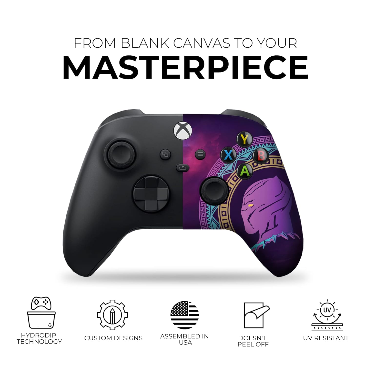 DreamController Blacckk Panther Custom X-box Controller Wireless compatible with X-box One/Series X/S Proudly Customized in USA with Permanent HYDRO-DIP Printing (NOT JUST A SKIN)