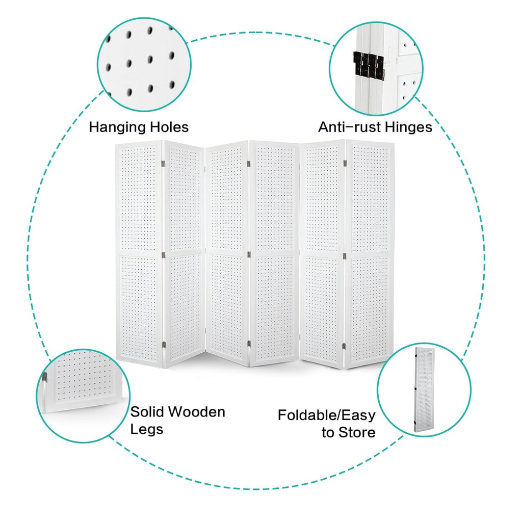 Babion 6 Panel Pegboard Display, Freestanding Folding Privacy Screens for Craft Shows (White)