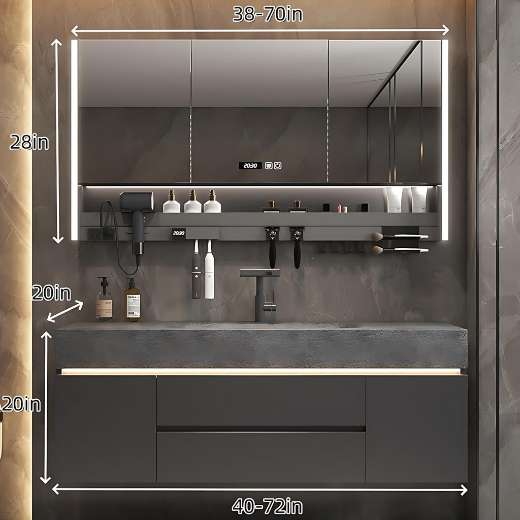 Modern Bathroom Vanity – Cabinet Set with LED Smart Defogging Mirror & Time Display | Bathroom Vanity with Sink, Large Space Storage with Easy Installation, 2 Drawers (Grey, 52IN)