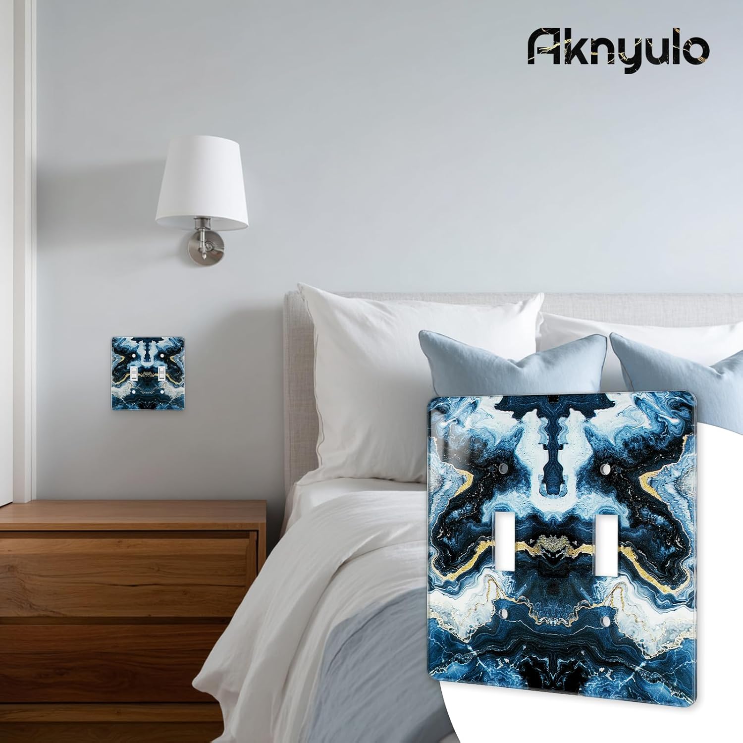 Luxurious Blue and Gold Marble Wall Plate Acrylic Double Hole Outlet Light Switch Plate Outlet Acrylic Covers Light Switch Cover