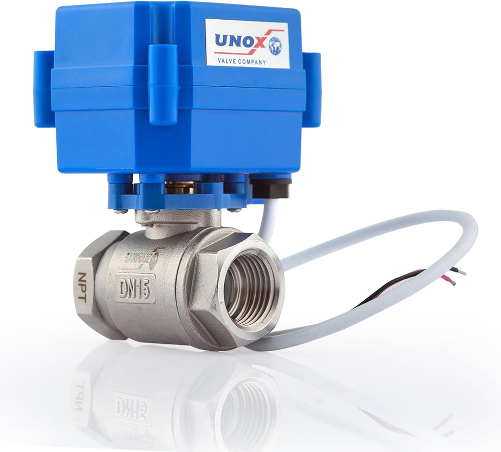 UNOX Motorized Ball Valve 1 inch Stainless Steel AISI304 - Electric Water Valve 9-24V AC/DC and 2 Wire Auto Return Setup - Automatic Main Water Electric Shut off Valve - Ball Valves