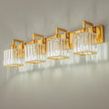 Modern Crystal Bathroom Vanity Light 4-Lights Gold Brushed Brass Finish Modern Crystal Wall Lamp Bathroom Vanity Lighting