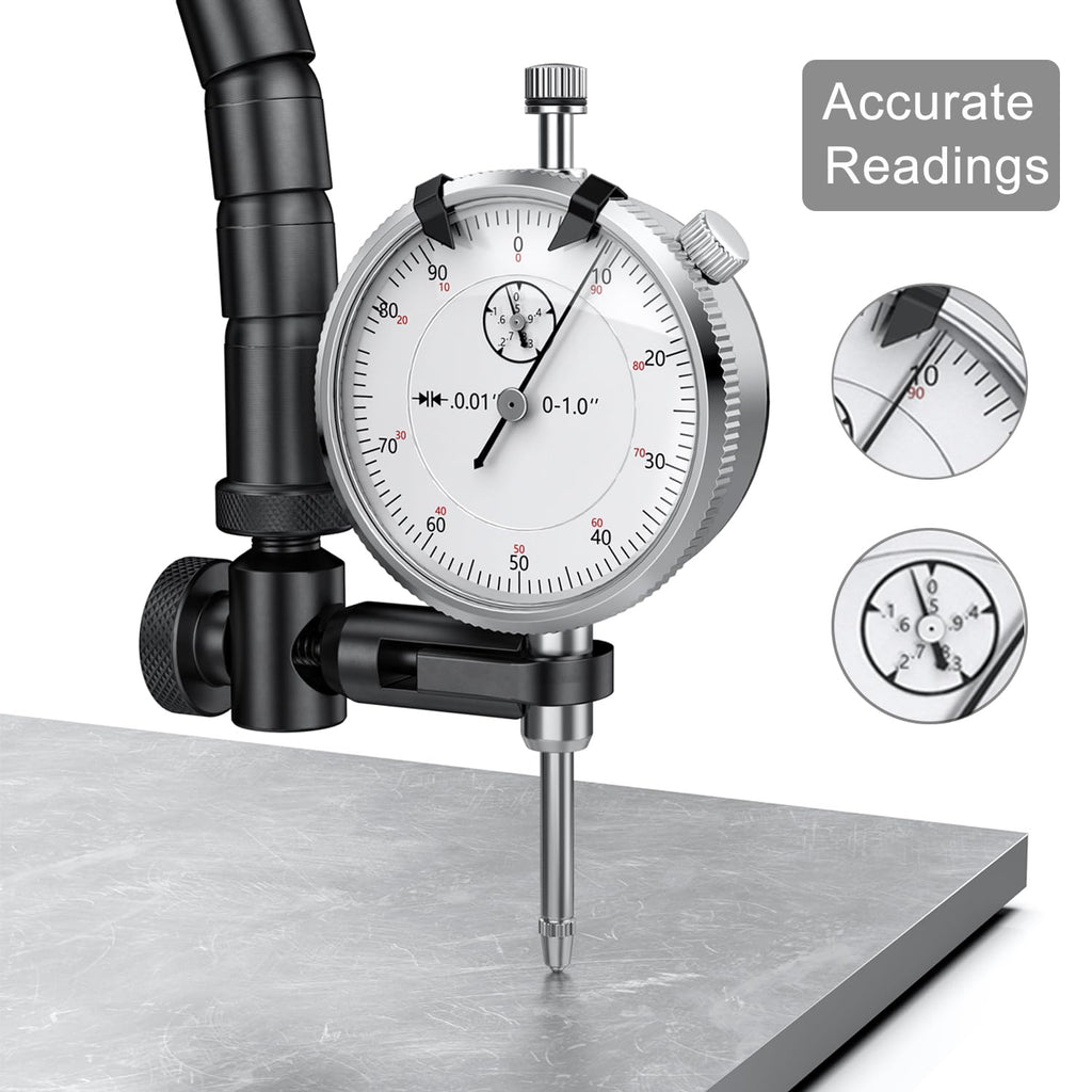 HDLNKAK Indicator Magnetic Base and Flex Arm Combo, 360 Deg Flexible Stem Holder for Digital Dial Indicator Gauge, Premium Disc and Rotor/Ball Joint Gage for Precision Measurements