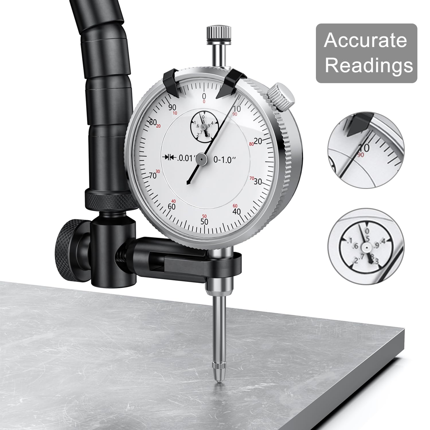 HDLNKAK Indicator Magnetic Base and Flex Arm Combo, 360 Deg Flexible Stem Holder for Digital Dial Indicator Gauge, Premium Disc and Rotor/Ball Joint Gage for Precision Measurements