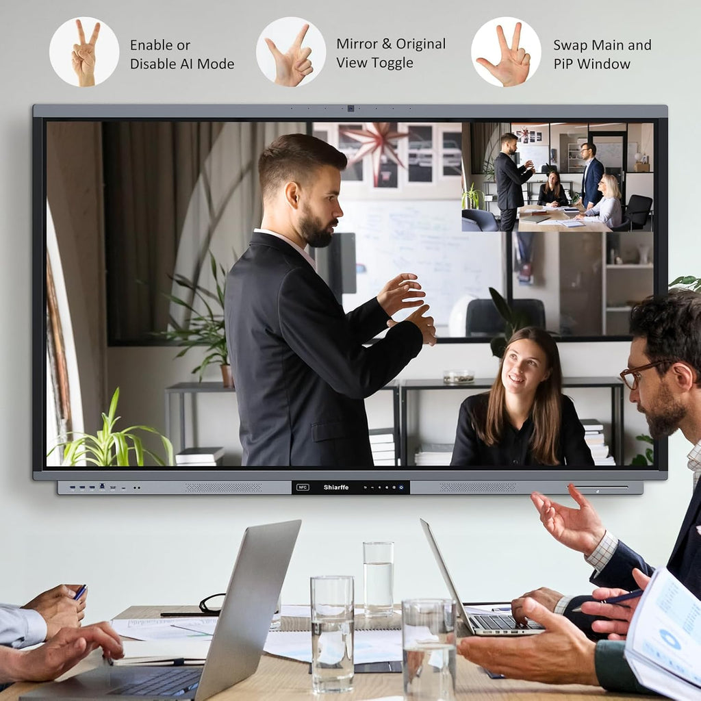 Shiarffe R9 Smart Board with Stand 4K Interactive Whiteboard EDLA-Certified All-in-One Touchscreen Digital Display Built-in 50MP AI Camera Mics and 60W Speaker for Classrom Hybrid Work