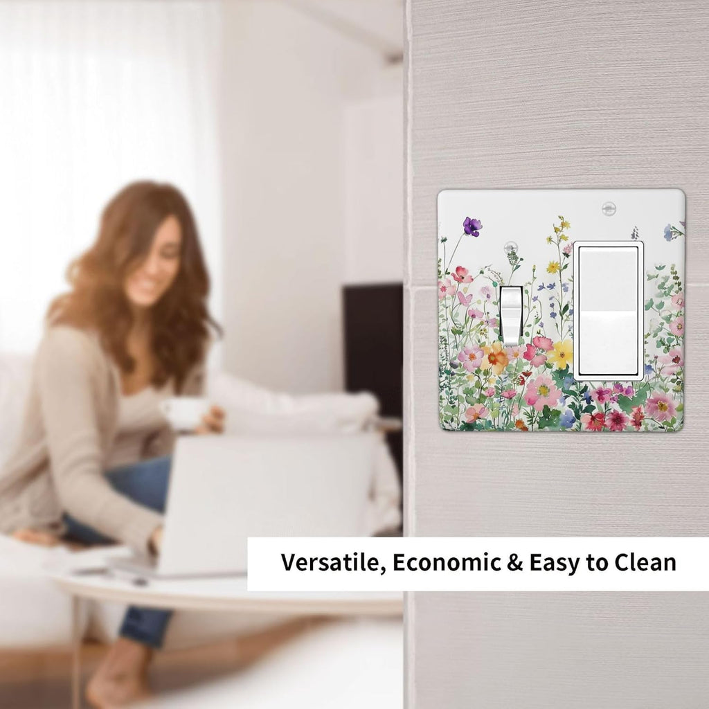 Outlet Covers Boho Colorful Flowers Plant Rustic Wildflower 1 Toggle 1 Rocker Combination Decorative Wall Plate Electrical Switch Plates Light Switch Cover Plate for Bed Room Bathroom