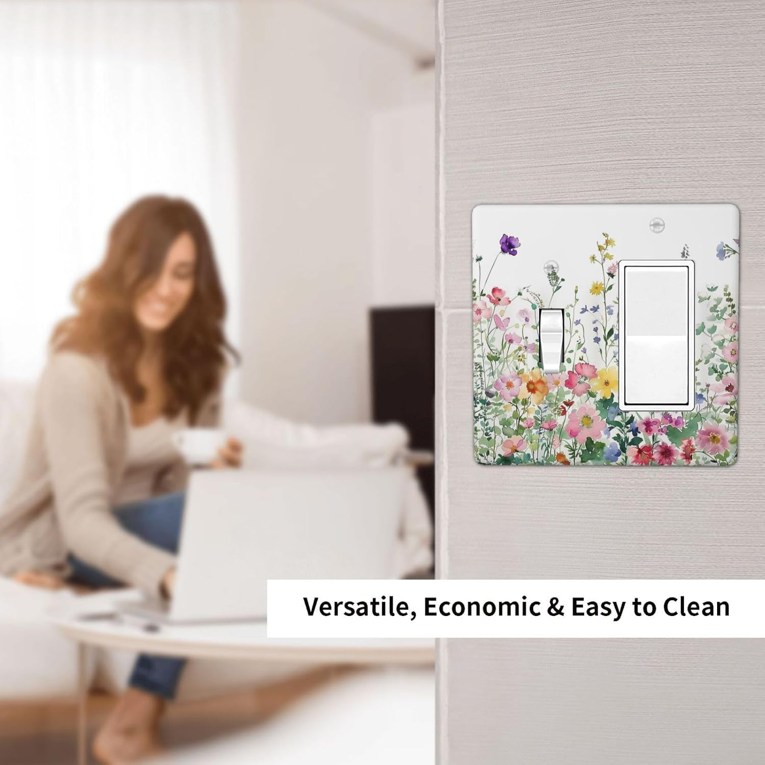 Outlet Covers Boho Colorful Flowers Plant Rustic Wildflower 1 Toggle 1 Rocker Combination Decorative Wall Plate Electrical Switch Plates Light Switch Cover Plate for Bed Room Bathroom