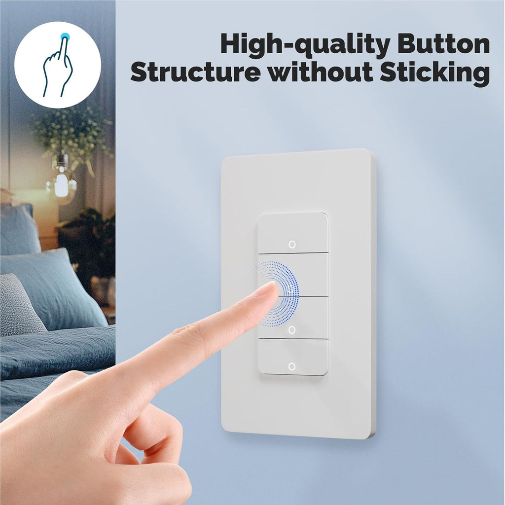 Matter WiFi Smart Light Switches, Netural Wire Required, 2.4GHz Single Pole Switch, Compatible with Alexa Assistant, Remote Control, Voice Control, No Hub Required (4 Way)