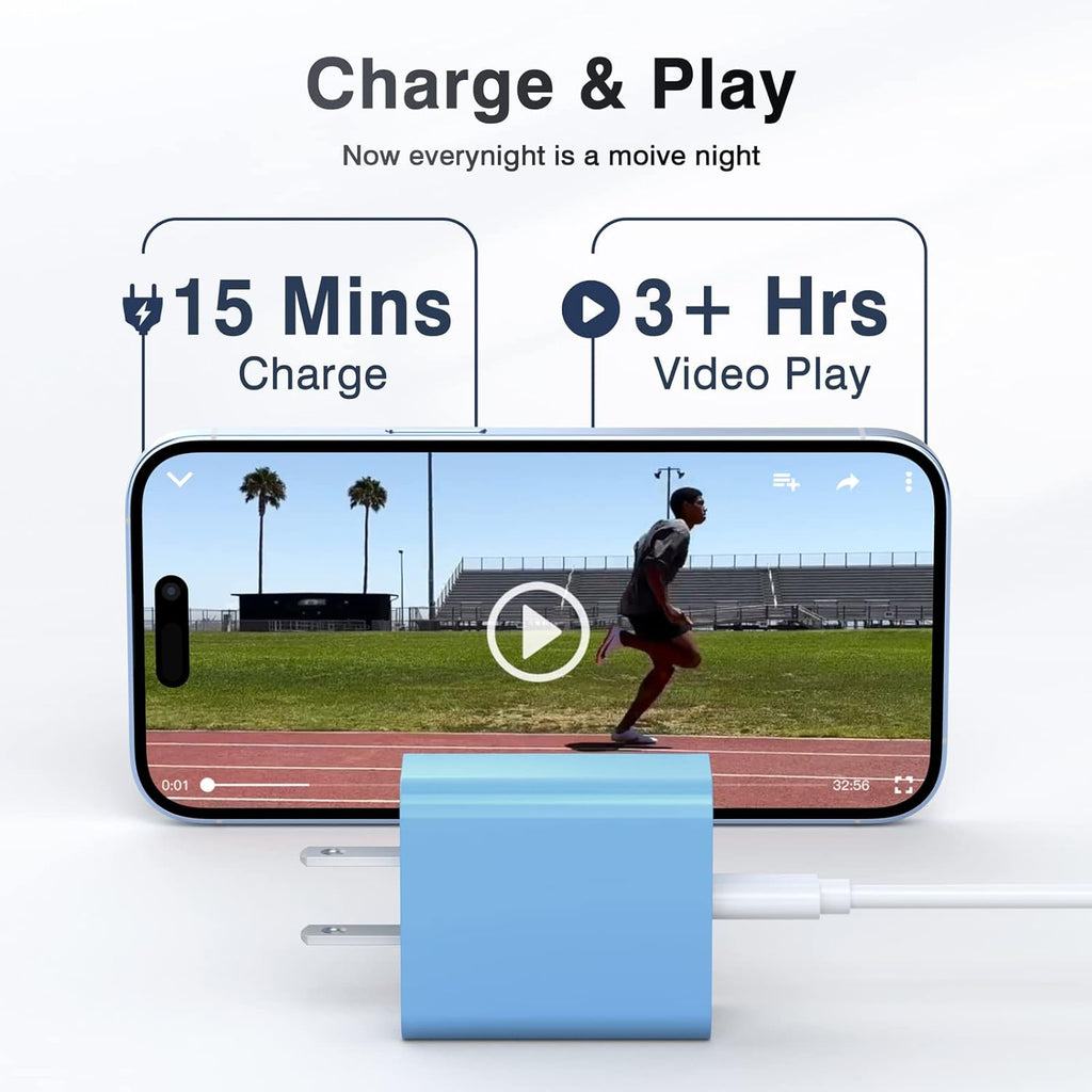 [20W/2Pack] Fast Charger Block, USB C Wall Charger, Charger Cube, Dual Port PD Fast Charging Block Brick Compatible for Watch Series 10 iPhone 16 17 Pro Max Airpod Brick Plug Power Adapter, Blue