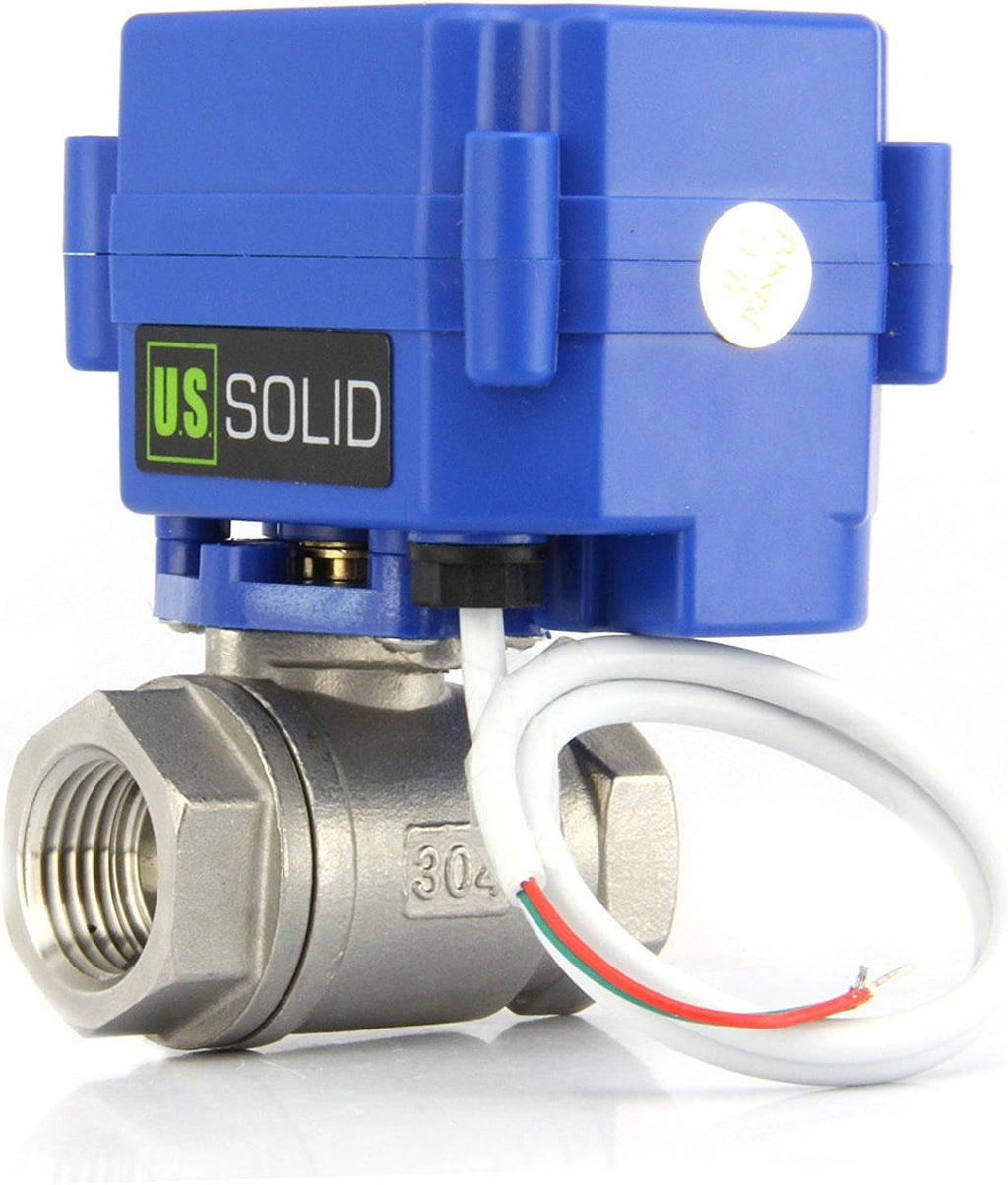 U.S. Solid 1/4" Motorized Ball Valve 85-265V AC Brass Electric Ball Valve, 2 Wire Automatic Return Configuration, Full Port, Normally Closed