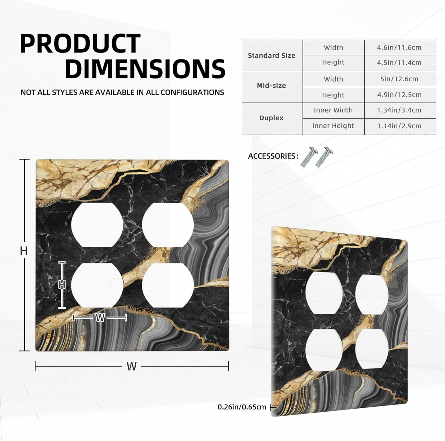 Decorative Outlet Covers Modern Abstract Black Gold Marble 2 Gang Wall Plate Double Duplex Light Switch Cover Switch Plate Covers for Bathroom Kitchen Home Decor