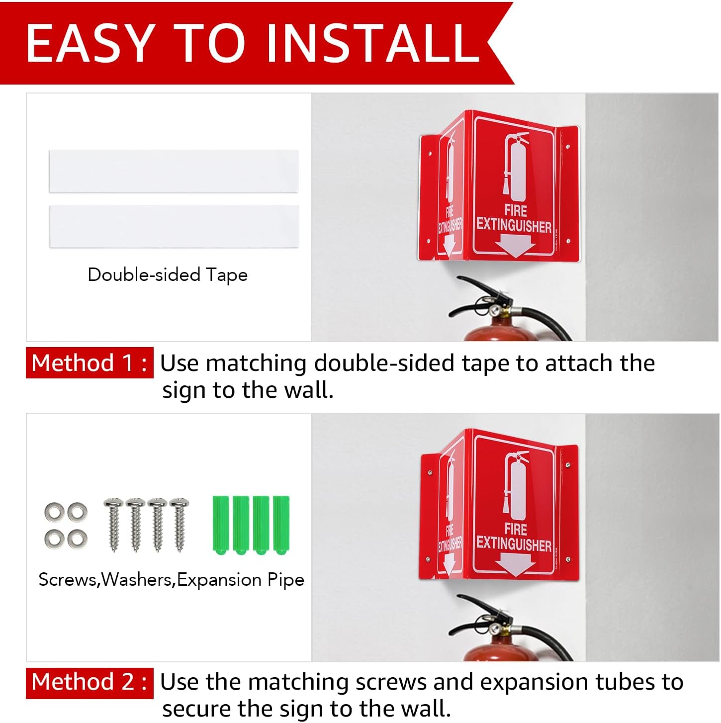 GicnKeuz Fire Extinguisher Sign, 8" x 6" Fire Extinguisher Projecting Sign with Down Arrow, Two-Sided Acrylic V-Signs, Including Screws, Easy to Install, Home Office/Business Use (4 Pack)