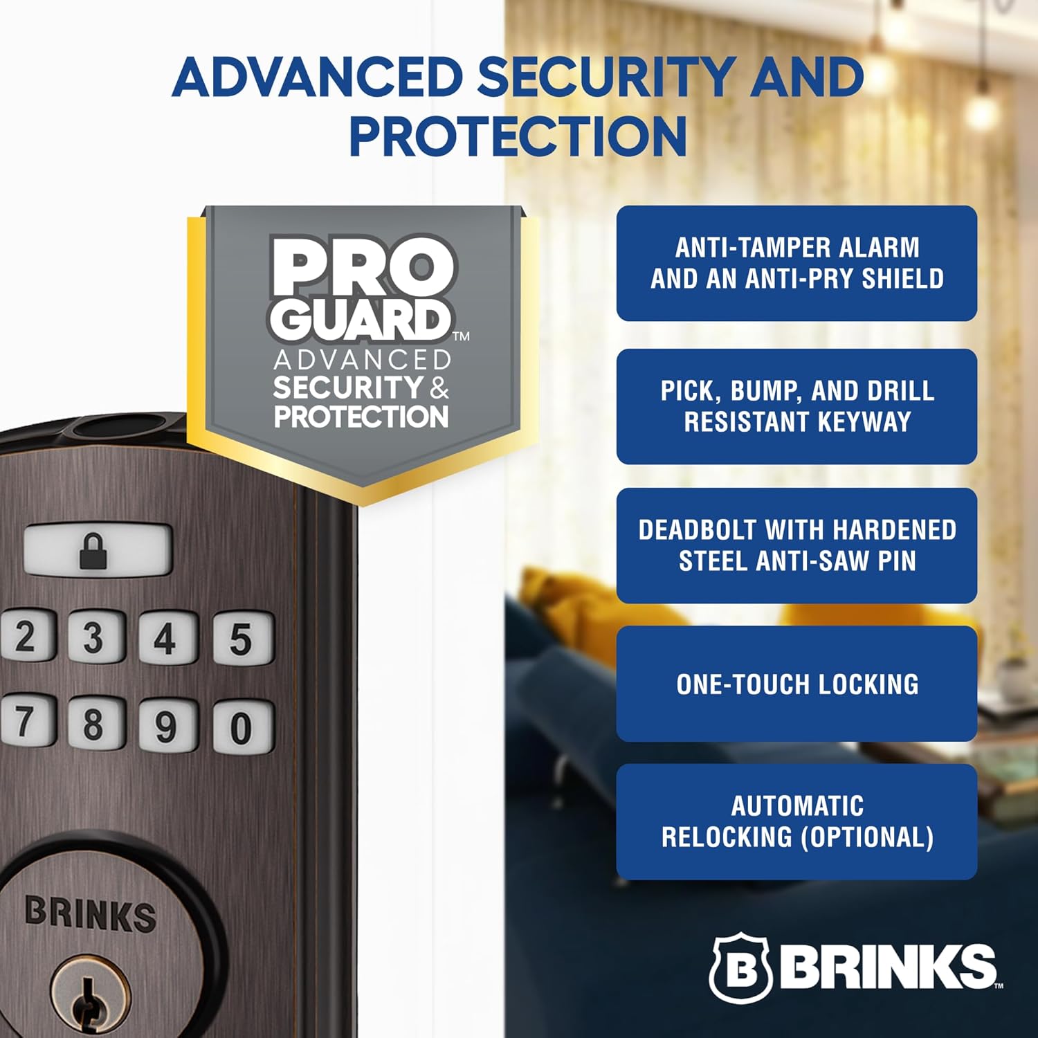 BRINKS Security Door Locks, High-Security Keyless Entry, Smart Electronic Door Lock with Deadbolt, Up to 50 Codes, Automatic Locking (Deadbolt & Passage Knob, Tuscan Bronze)