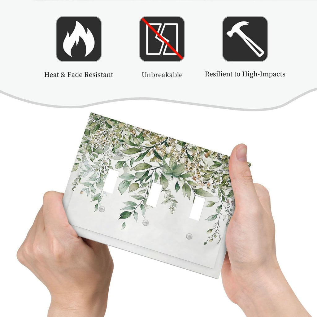 Decorative Switch Plates Sage Green Eucalyptus Watercolor Plant Leaves 3 Gang Wall Plate Triple Toggle Light Switch Cover Faceplate Electrical Wall Panels for Bedroom Bathroom Decor