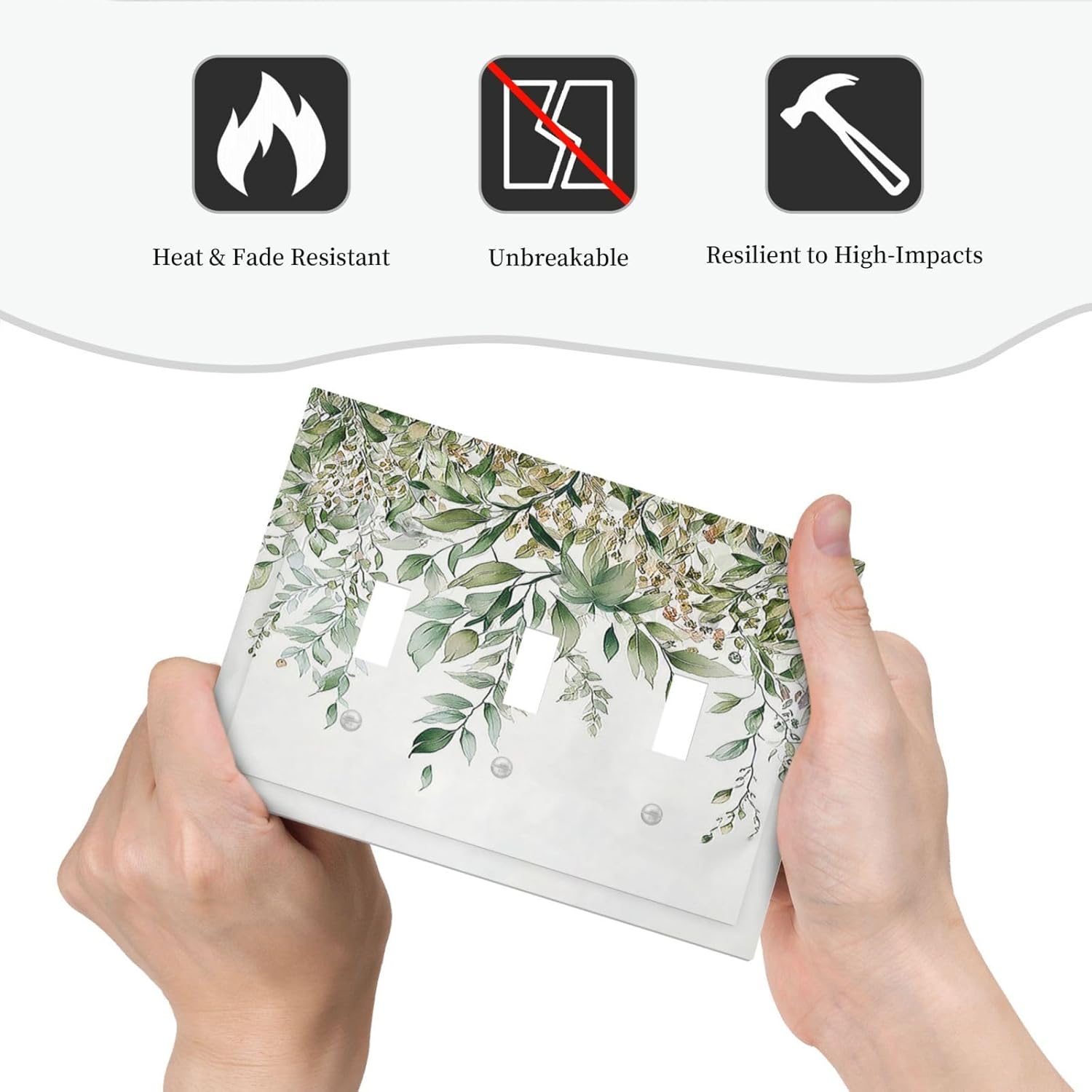 Decorative Switch Plates Sage Green Eucalyptus Watercolor Plant Leaves 3 Gang Wall Plate Triple Toggle Light Switch Cover Faceplate Electrical Wall Panels for Bedroom Bathroom Decor