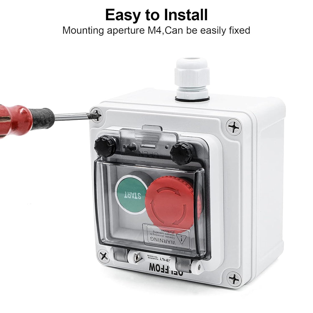 IP67 Outdoor Waterproof Box 2 Push Button (Letter) Emergency Stop Button Momentary Push Button Button with Protective Cover Anti-misoperation Switch(AC/DC 6A-110V/3A-240V/2.5A-380V)