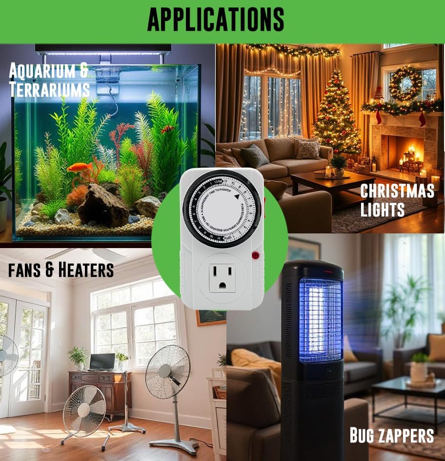 Generic 120V Mechanical Timer with Single Outlet for Aquarium, Grow Light, Hydroponics, Indoor Lighting, Home Appliances, White, TM-M1/120