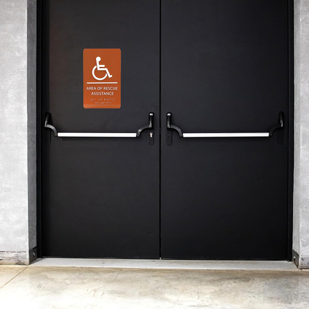 6" X9" Area of Rescue Assistance Sign - ADA Compliant Tactile Graphics Grade 2 Braille Text Signs| Sign for Shopping Malls, Offices, Hotels, Schools, Apartments, and Restaurants