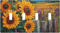 Decorative Light Switch Cover Plate Rustic Wilderness Sunflower Lavender Muzha Oil Painting 4 Gang Wall Plate Oversized Quad Toggle Switch Cover Plate Jumbo Faceplate