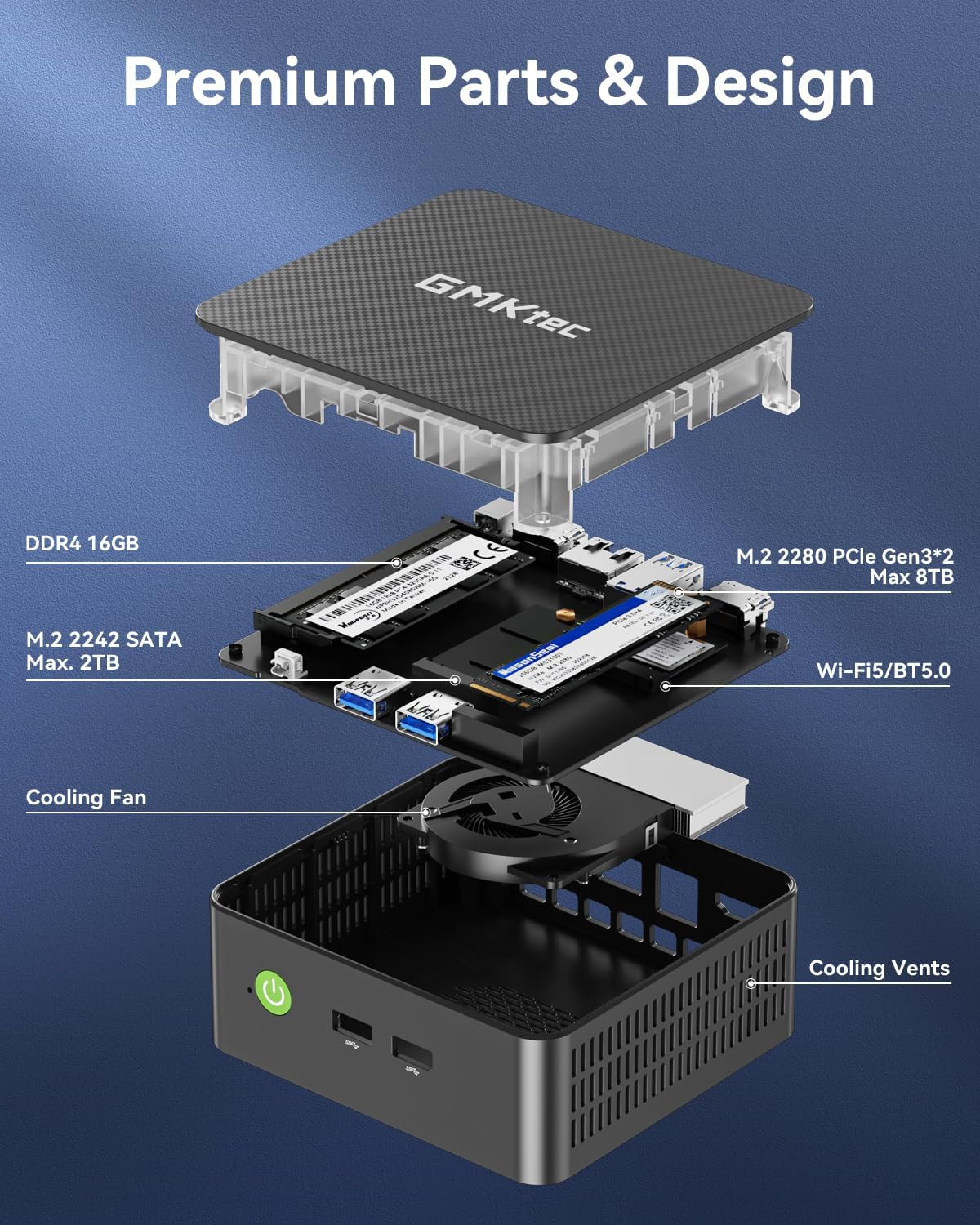 GMKtec Mini PC Computers N95(Turbo 3.4GHz) 16GB DDR4 512GB SSD Desktop Computer 4K Dual HDMI Display/3x USB3.2/WiFi 5 BT5.0/RJ45 Ethernet Nucbox G3S