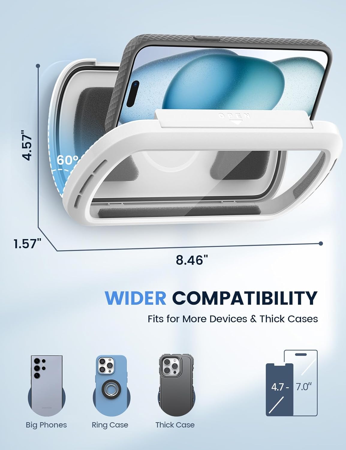 Lamicall Shower Phone Holder with Speaker Holes, IPX6 Waterproof Clear Sound & 480° Rotation Shower Case Accessories, Waterproof Bathroom Wall Mount for iPhone 17 16 Pro Max Air, S25 Ultra, 4-7" Phone