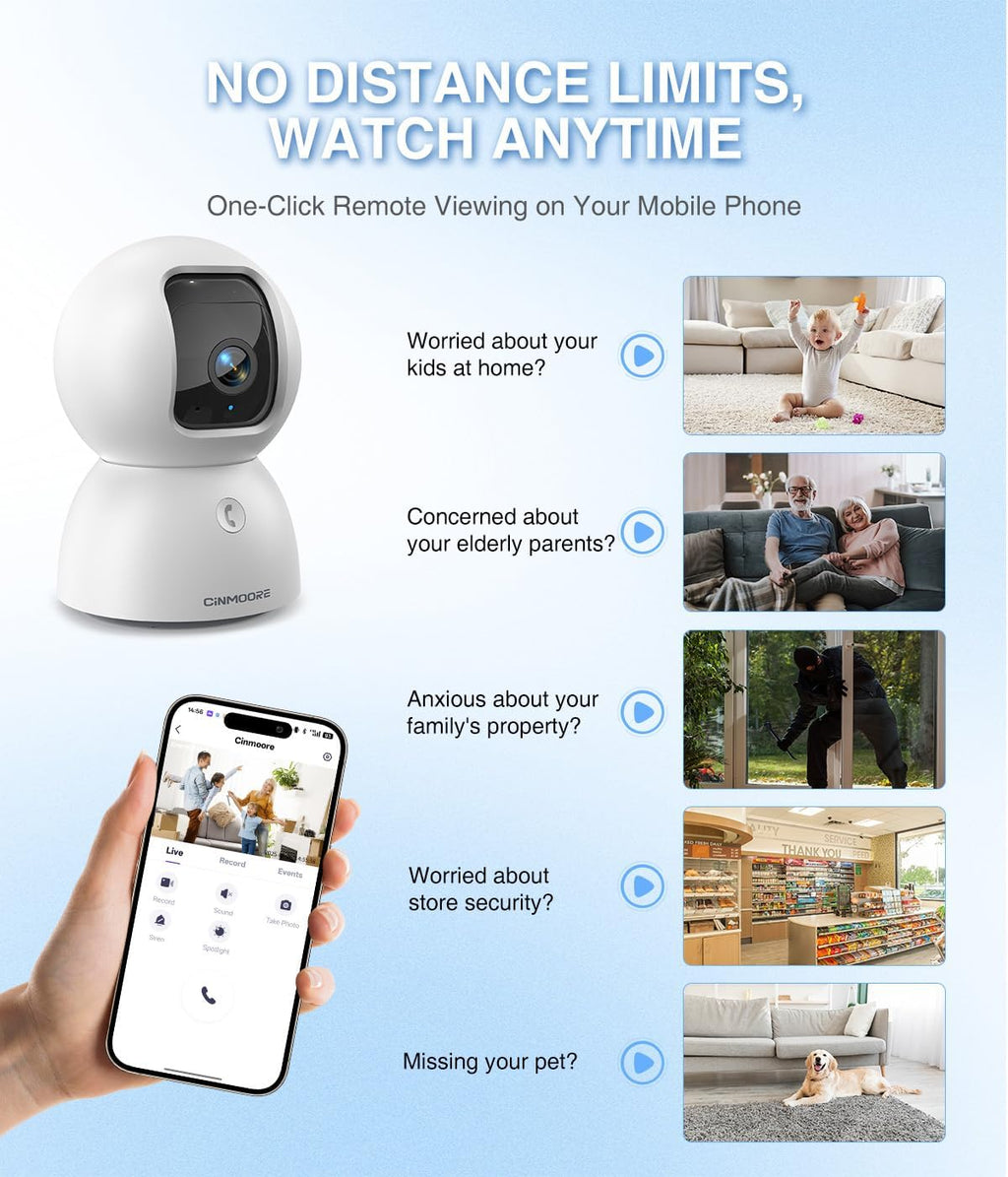 3K Indoor Camera with 64GB Card, Human/Pet/Facial AI Detection, Dog/Cat/Pet Camera Indoor with Phone APP, 5GHz 2.4GHz Dual Band Wi-Fi 6, 360 Pan Tilt Auto Tracking, Night Vision, 2-Way Talk