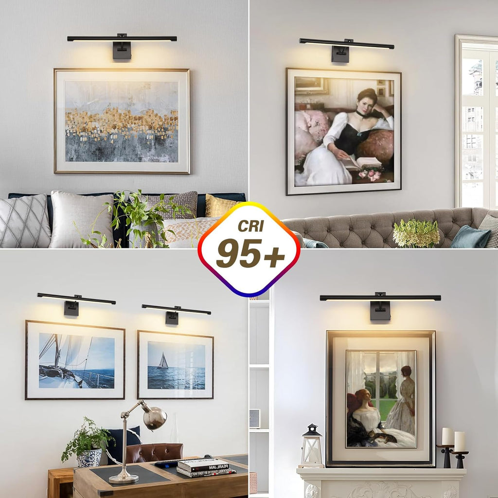 Joosenhouse Battery Operated Picture Lights for Wall Rechargeable Art Lighting for Paintings Wireless Gallery Lights with Remote Control and Timed Dimmable with Single Swing Arm 24.4 Inch Black