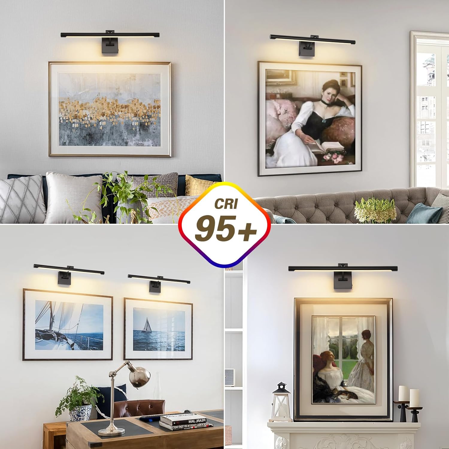 Joosenhouse Battery Operated Picture Lights for Wall Rechargeable Art Lighting for Paintings Wireless Gallery Lights with Remote Control and Timed Dimmable with Single Swing Arm 24.4 Inch Black