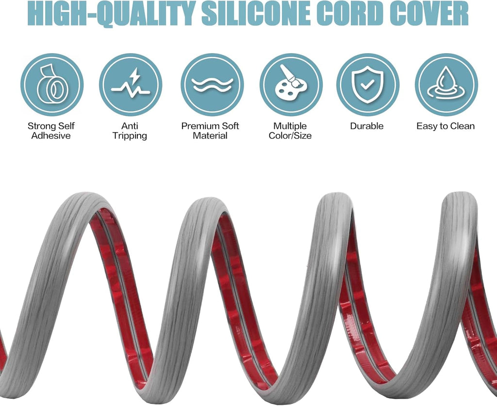 Floor Cord Cover Self Adhesive Cord Hider,3.3FT Cable Management, Extension Strip Protector for Wires, Prevent Cable Trips for Offices, Gyms, Exhibitions Cavity:0.3"(W) x 0.28"(H) Gray Wood