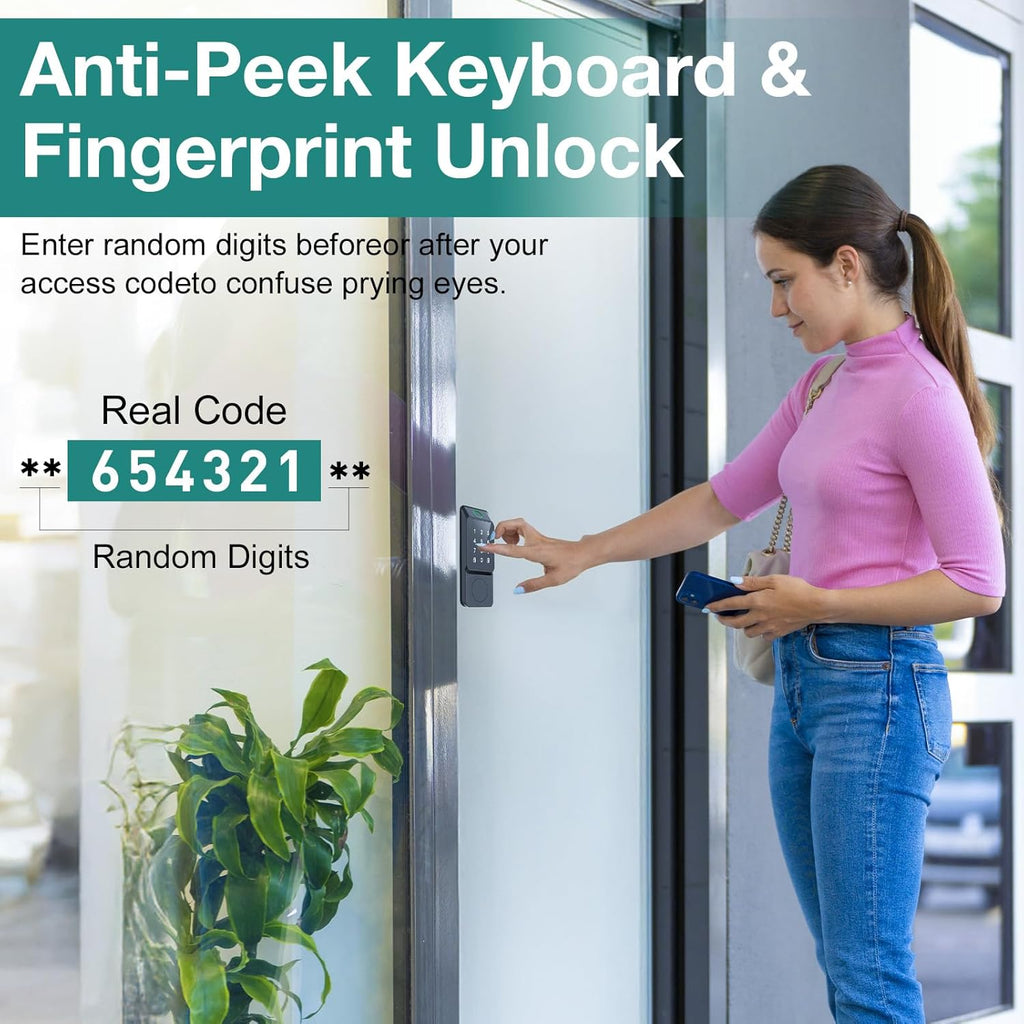 Smart Door Lock Keyless Entry with TTLock APP Fingerprint Touchscreen Keypad IC Card Key Type-C Charging Unlocking 6 in 1 Electric Biometric Digital Deadbolt for Front Doors Home Apartment