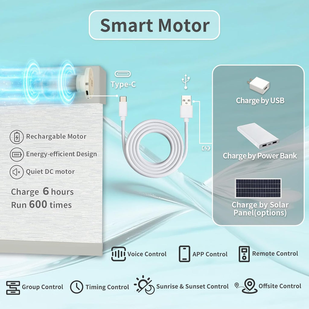 Motorized Blinds with Remote Custom Size Blackout Smart Roller Shades Compatible with Alexa Google, Electric Blinds for Windows