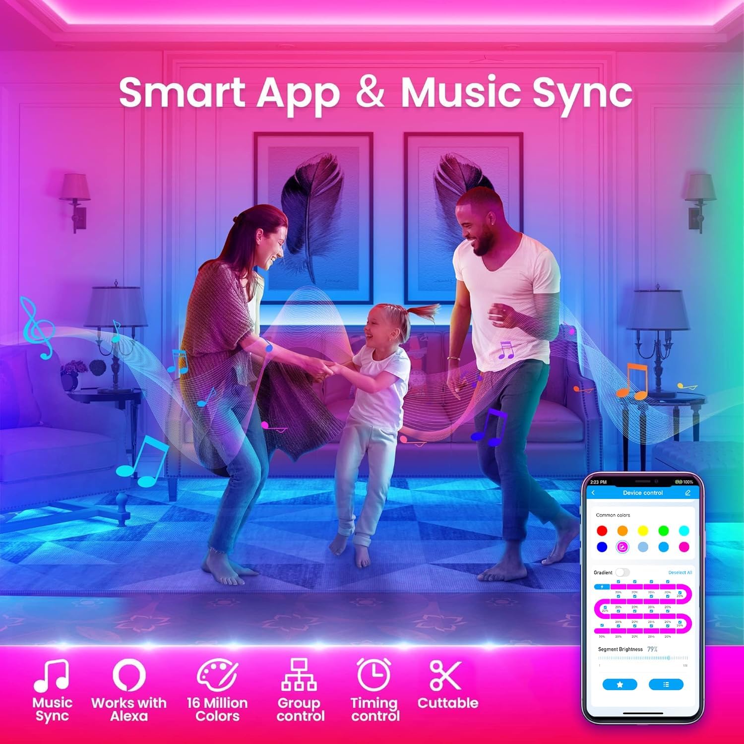 TJOY 200ft Smart Led Strip Lights for Bedroom, Alexa Light Strip,2835 RGB Color Changing Music Sync Rope Lighting with App Remote,Multi-Color Wireless Led Lighting for Bedroom (APP+Remote+Voice)