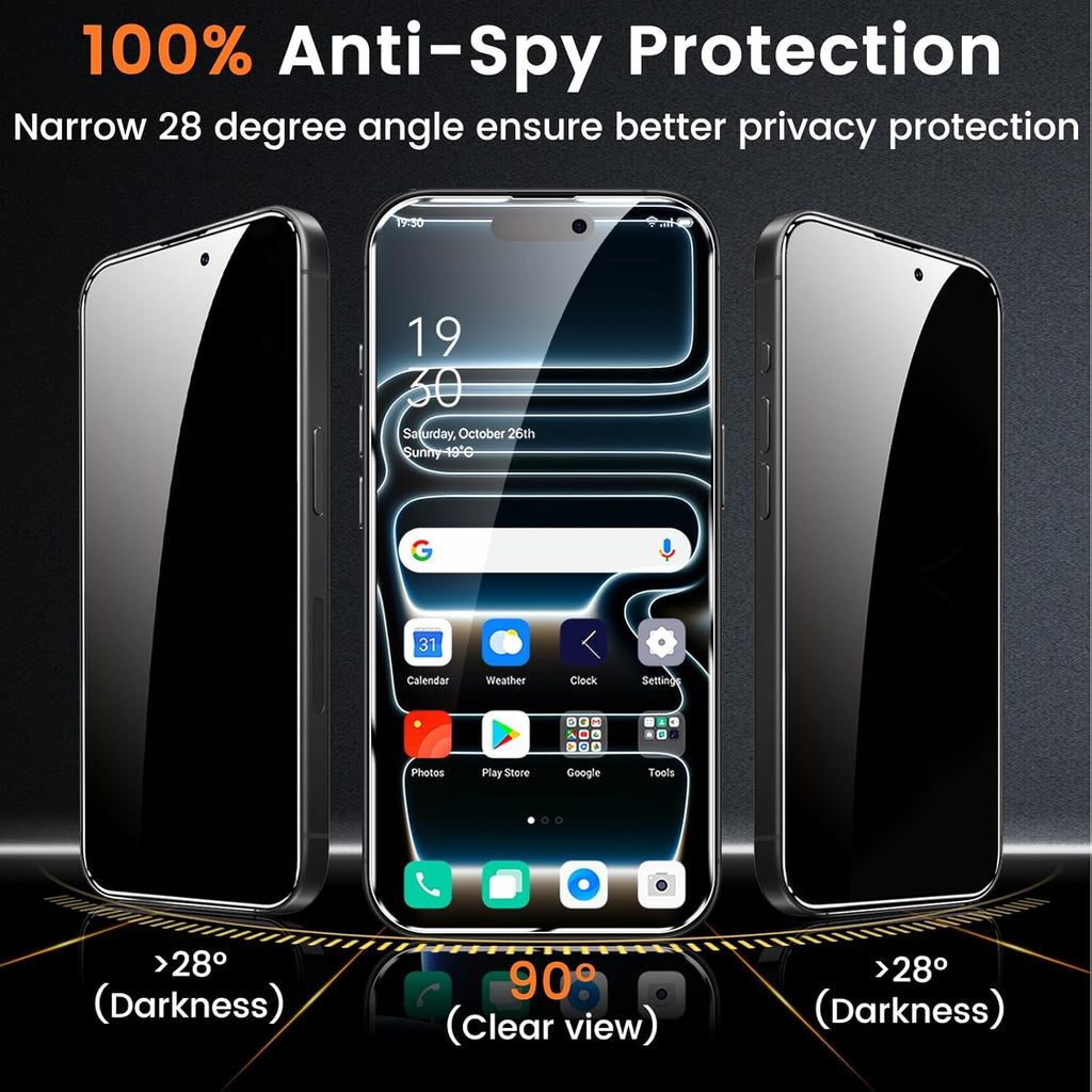 4 Pack Privacy Screen Protector for iPhone 17 Pro 6.3-Inch with 4 Pack Camera Lens Protector, Anti Spy Tempered Glass Film 9H Hardness Bubble Free Case Friendly