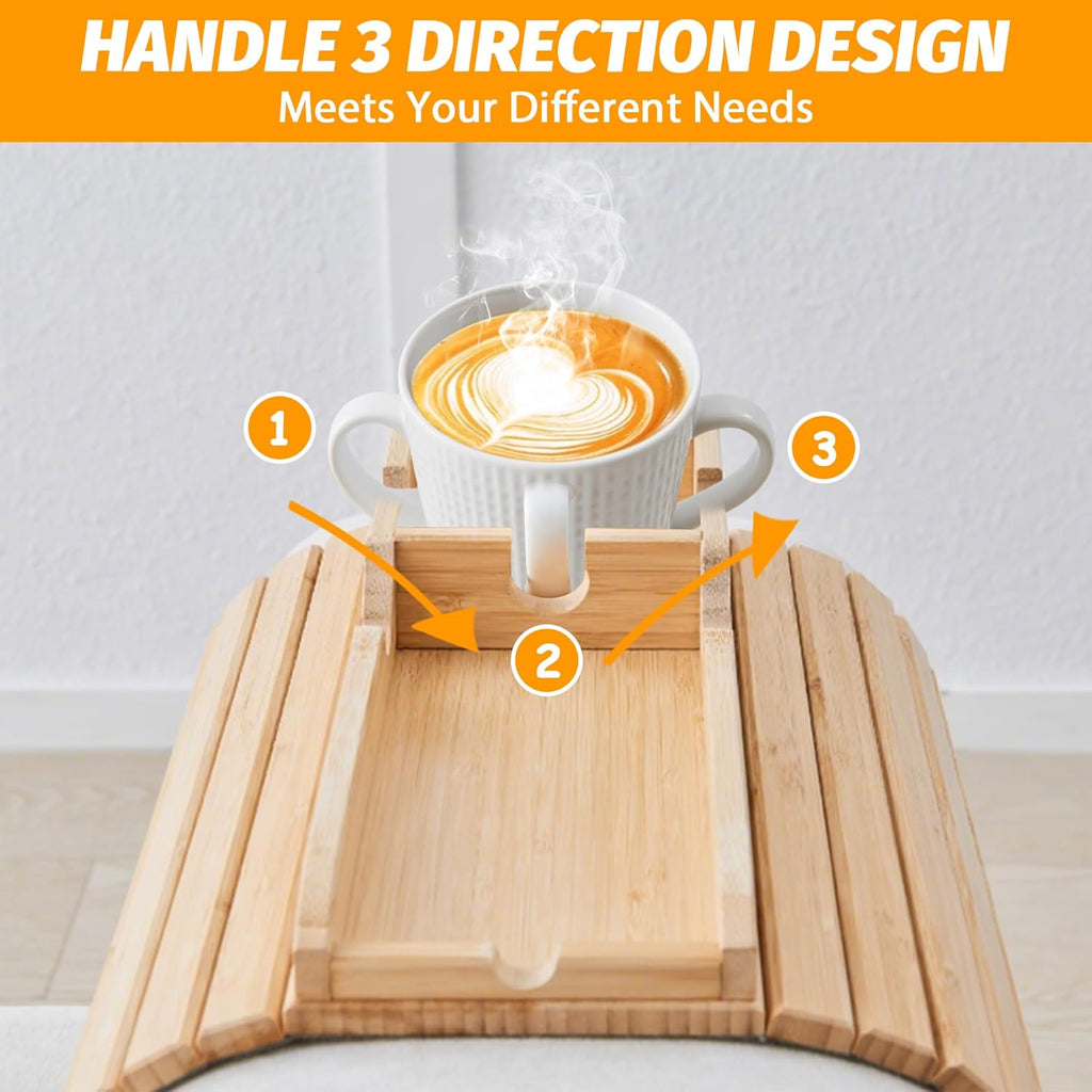 GEHE Bamboo Couch Cup Holder, Anti-Spill Sofa Arm Tray, Natural and Easy to Clean Couch Arm Cup Holder Armrest Tray Perfect for Cups, Beers, Snacks, Remote Control, Drinks