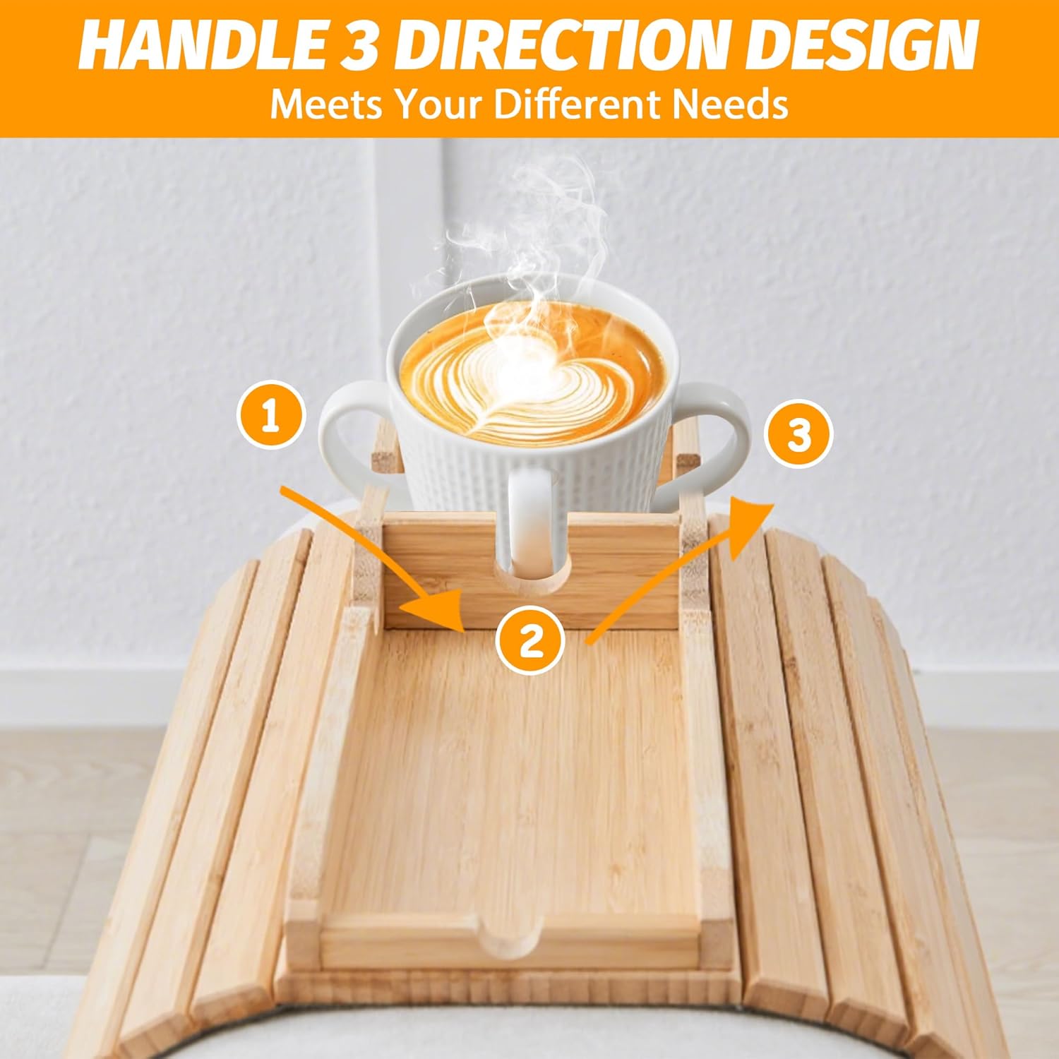 GEHE Bamboo Couch Cup Holder, Anti-Spill Sofa Arm Tray, Natural and Easy to Clean Couch Arm Cup Holder Armrest Tray Perfect for Cups, Beers, Snacks, Remote Control, Drinks