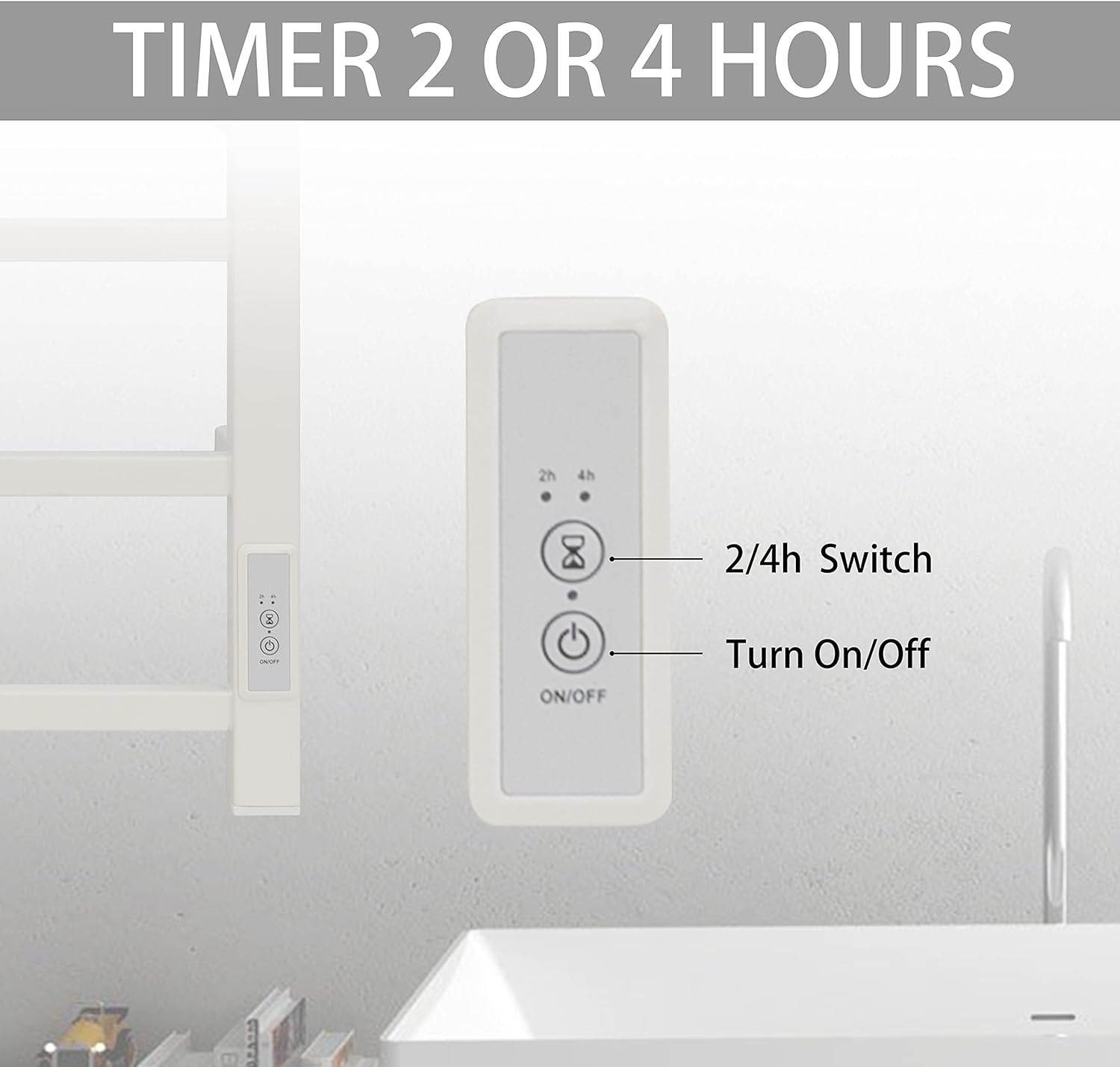 KEG Towel Warmer 4 Bars for Bathroom Wall Mounted Bath Towel Heater Hardwired and Plug-in with Built-in Timer White Square white TW-4s-W Towel warmer 4 bars white