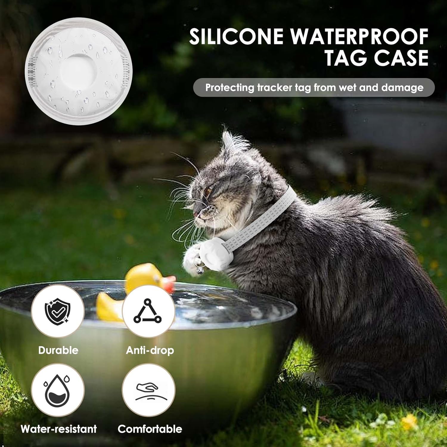 Cat Tracker, Waterproof Pet Trackers for Cats, GPS Tracker Compatible with Apple Find My App (Only iOS), No Monthly Fee, White