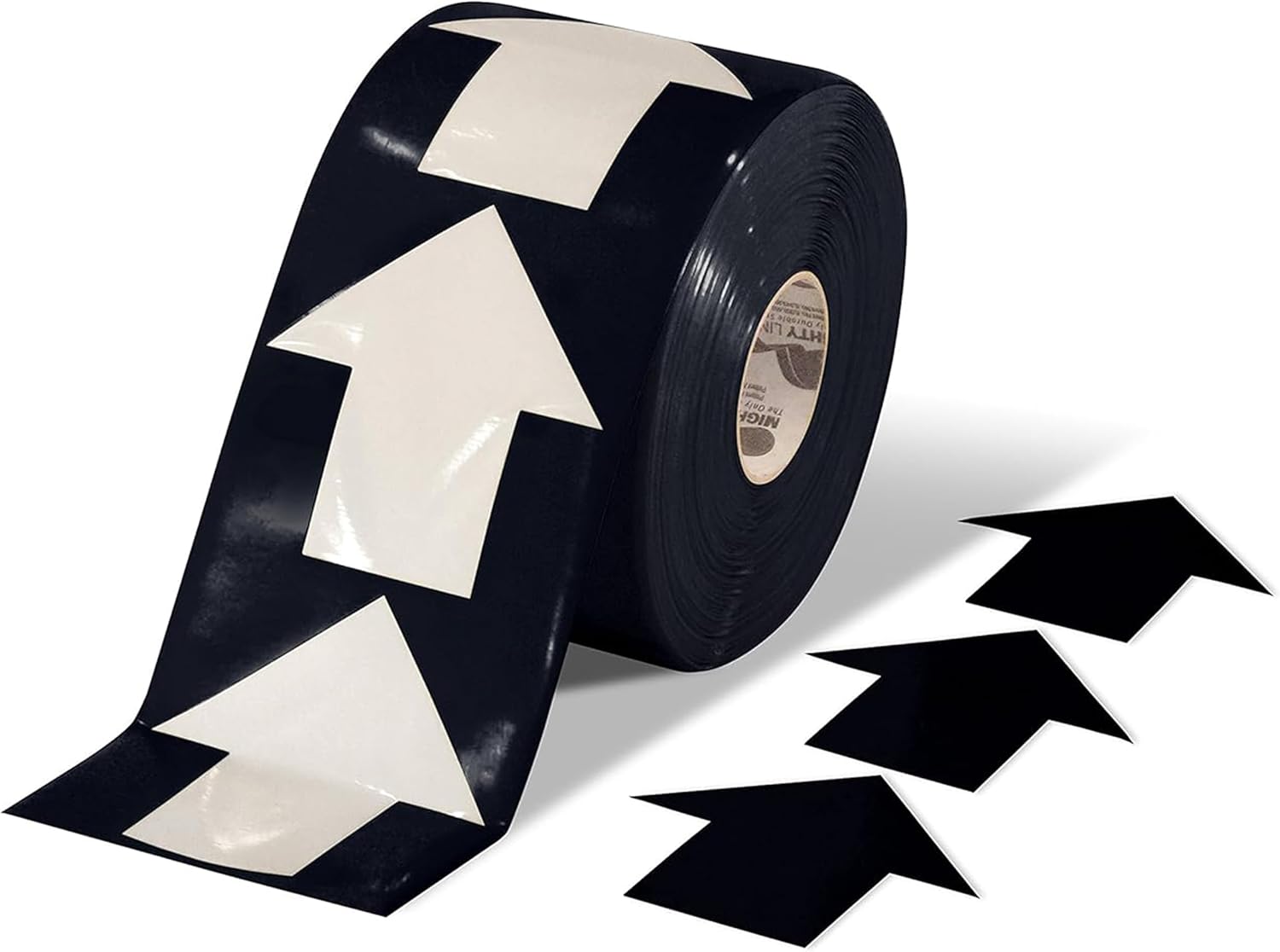 Mighty Line 5.5" Wide Solid Arrows Roll, Directional Sticker Sign Floor Marking Tape for Safety, Caution, Warning, Heavy-Duty, Peel and Stick, Adhesive, Industrial Quality, Black, Pack of 200