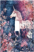 Decorative Light Switch Cover Plate Fantastic Pink Unicorn Wildflower Forest 1 Gang Single Toggle Wall Plate Electrical Outlet Covers Decorate Switch Plate Cover for Bedroom Kids room Decor